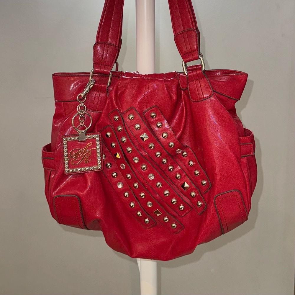 Sienna Ricchi Red Shoulder Bag with Metal Studded Embellishment